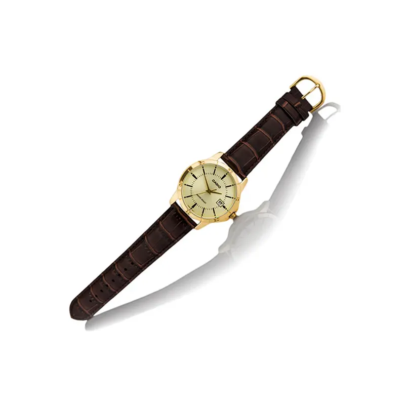 Casio Gold Dial Brown Leather Men's Watch- MTP-V004GL-9A